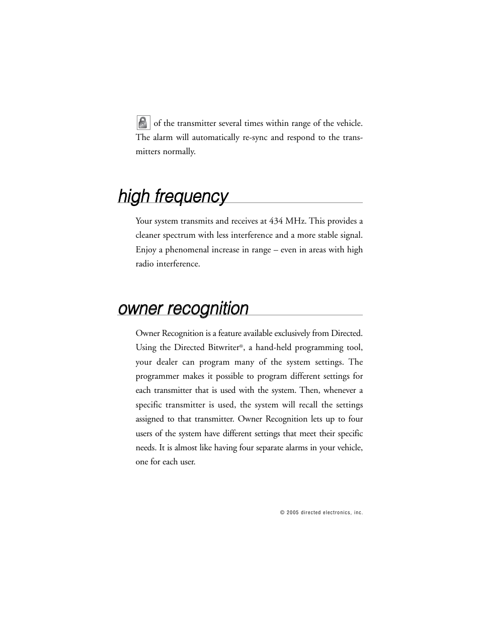 Hhiig gh h ffrre eq qu ue en nc cyy, Oow wn ne err rre ec co og gn niittiio on n | CLIFFORD 10.5X User Manual | Page 43 / 61