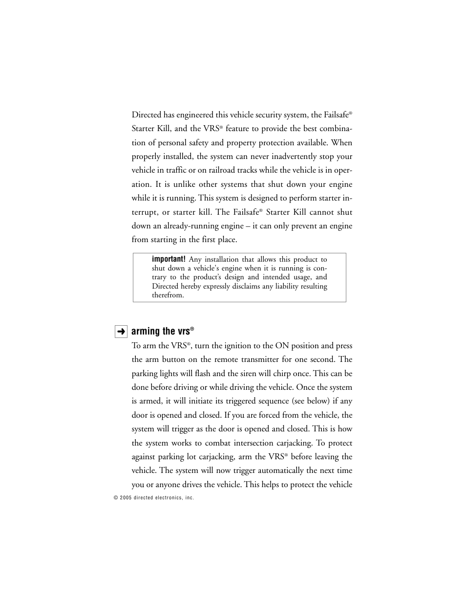 Arming the vrs | CLIFFORD 10.5X User Manual | Page 50 / 61