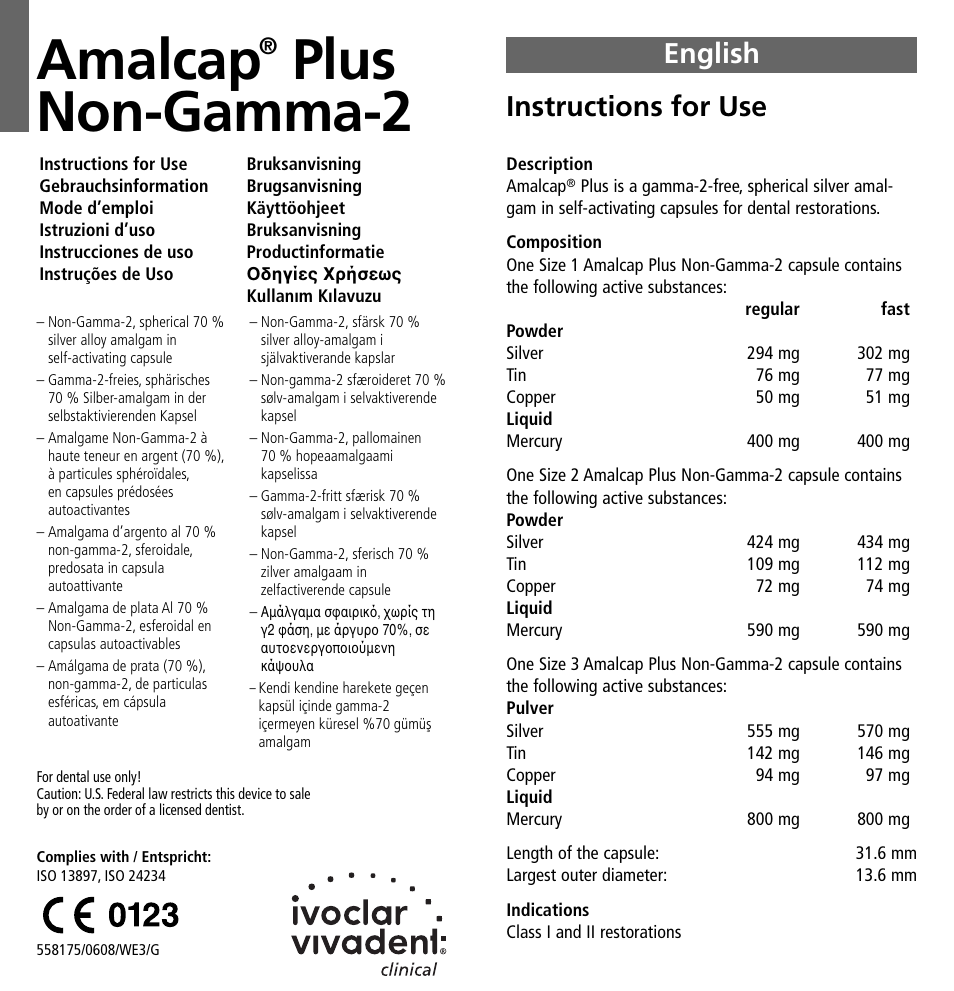 Ivoclar Vivadent Amalcap Plus User Manual | 28 pages