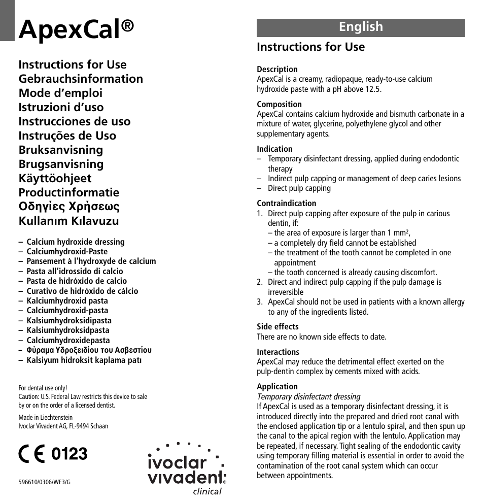 Ivoclar Vivadent ApexCal User Manual | 15 pages