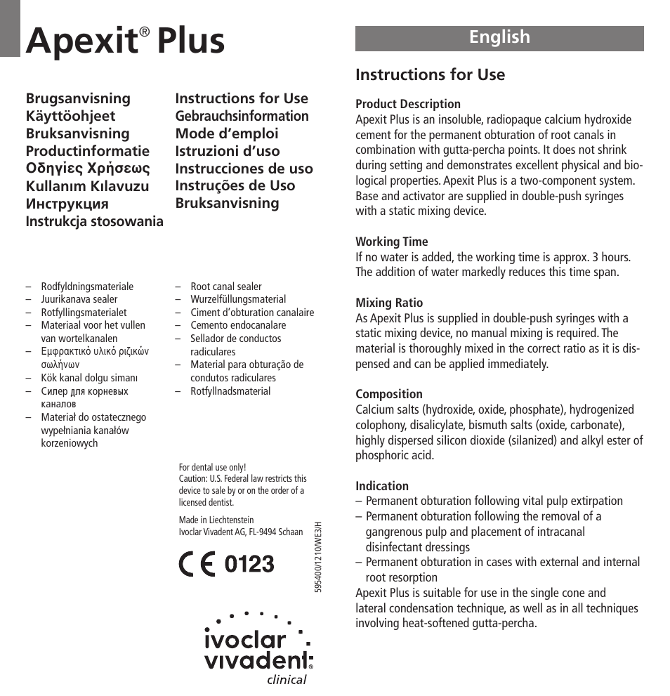 Ivoclar Vivadent Apexit Plus User Manual | 29 pages