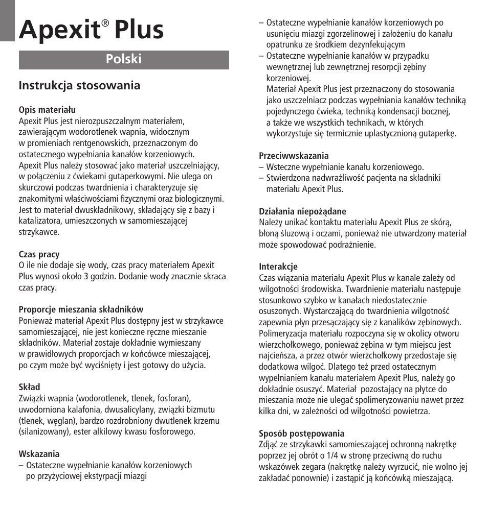 Polski, Apexit, Plus | Ivoclar Vivadent Apexit Plus User Manual | Page 27 / 29