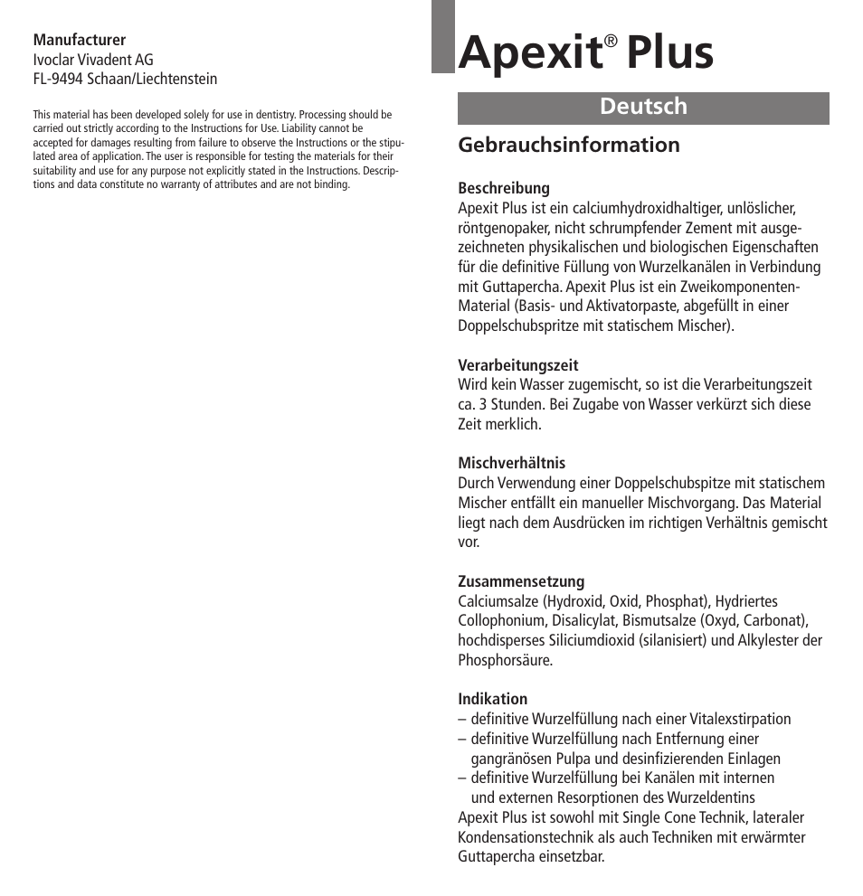 Deutsch, Apexit, Plus | Ivoclar Vivadent Apexit Plus User Manual | Page 3 / 29