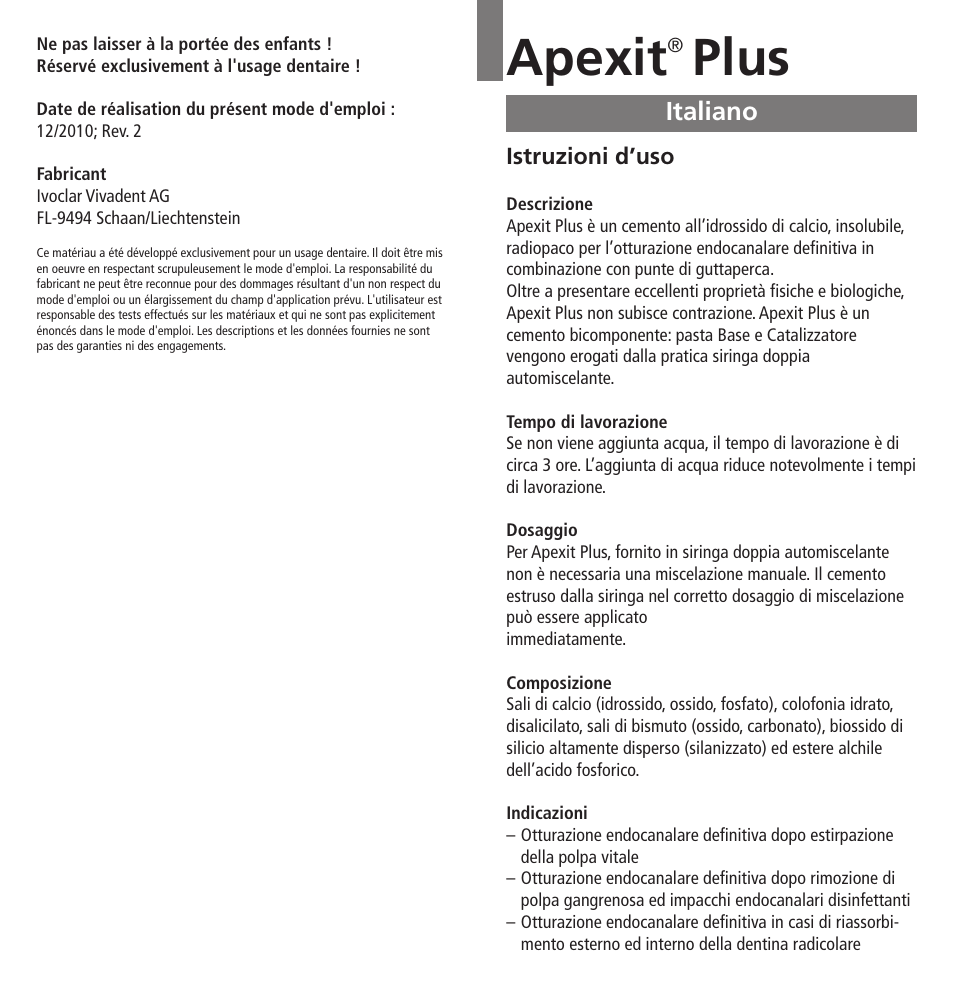 Italiano, Apexit, Plus | Ivoclar Vivadent Apexit Plus User Manual | Page 7 / 29