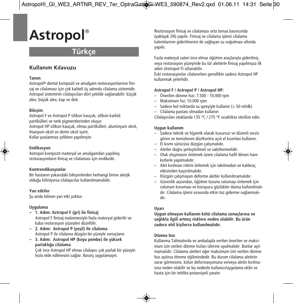 Türkçe, Astropol | Ivoclar Vivadent Astropol User Manual | Page 30 / 37