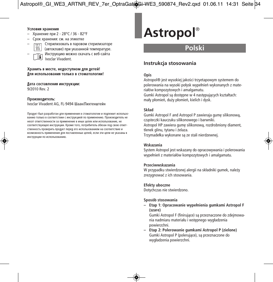 Polski, Astropol | Ivoclar Vivadent Astropol User Manual | Page 34 / 37