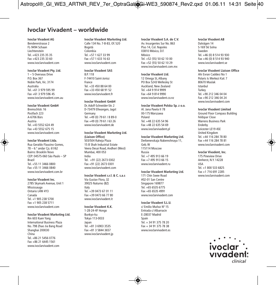 Ivoclar vivadent – worldwide | Ivoclar Vivadent Astropol User Manual | Page 37 / 37