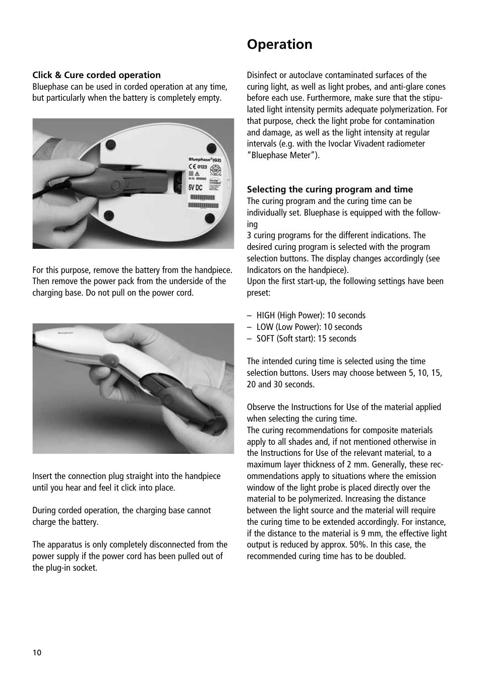 Operation | Ivoclar Vivadent Bluephase User Manual | Page 10 / 88
