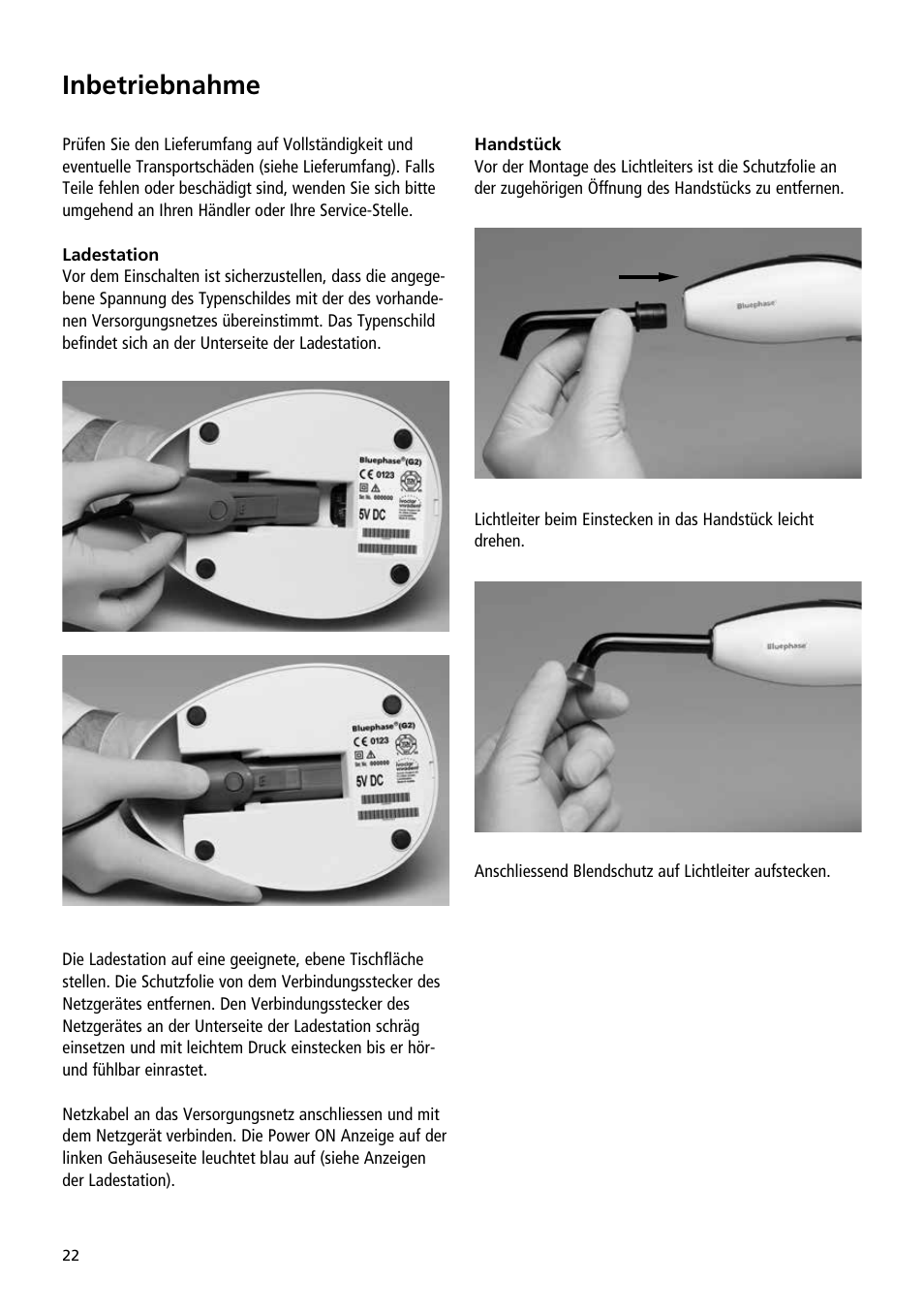 Inbetriebnahme | Ivoclar Vivadent Bluephase User Manual | Page 22 / 88