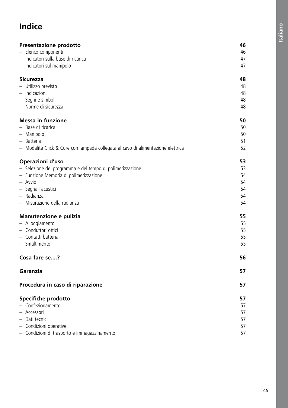 Italiano, Indice | Ivoclar Vivadent Bluephase User Manual | Page 45 / 88