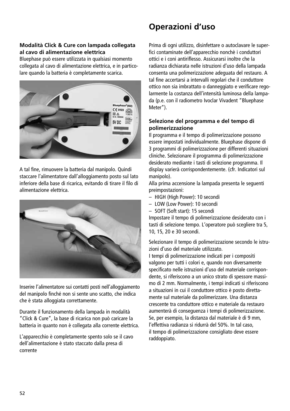 Operazioni d’uso | Ivoclar Vivadent Bluephase User Manual | Page 52 / 88