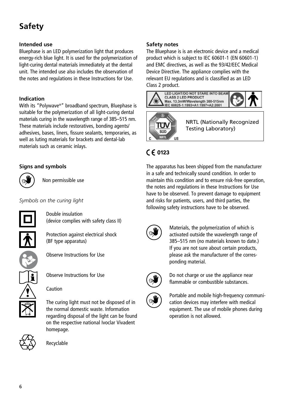 Safety | Ivoclar Vivadent Bluephase User Manual | Page 6 / 88