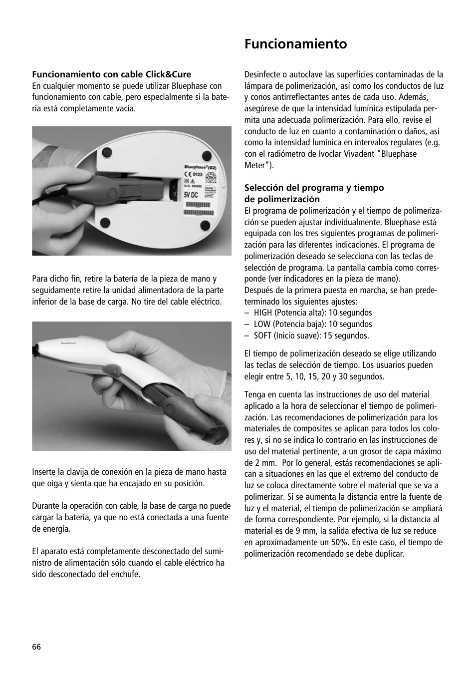 Funcionamiento | Ivoclar Vivadent Bluephase User Manual | Page 66 / 88