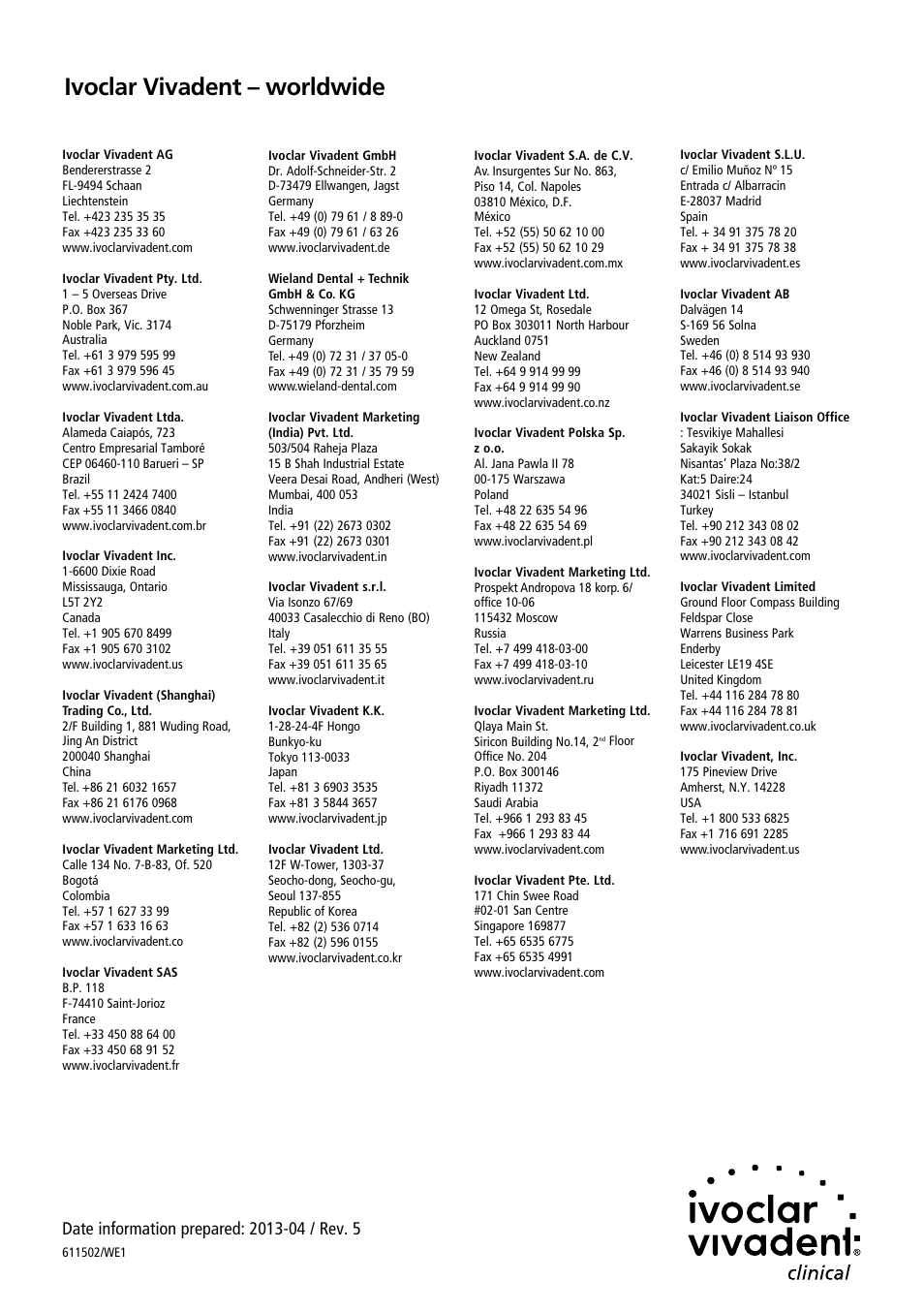Ivoclar vivadent – worldwide | Ivoclar Vivadent Bluephase User Manual | Page 88 / 88