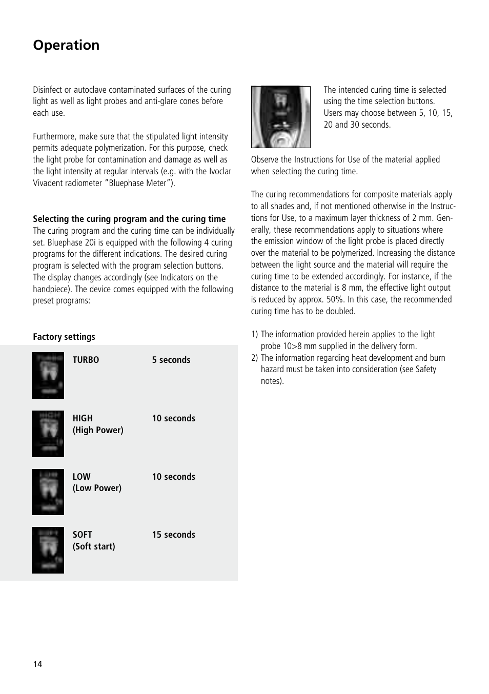 Operation | Ivoclar Vivadent Bluephase 20i User Manual | Page 10 / 118