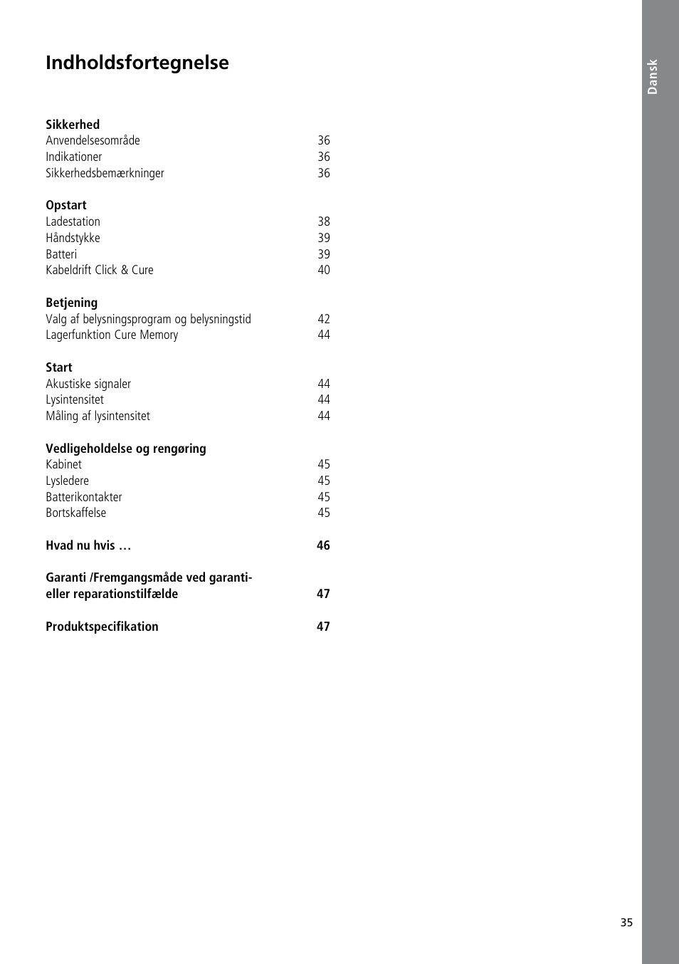 Dansk, Indholdsfortegnelse | Ivoclar Vivadent Bluephase 20i User Manual | Page 31 / 118