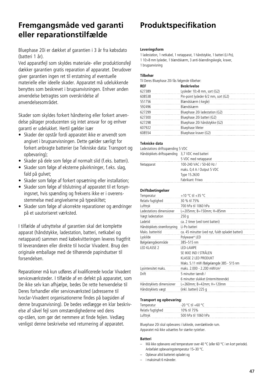 Produktspecifikation | Ivoclar Vivadent Bluephase 20i User Manual | Page 43 / 118