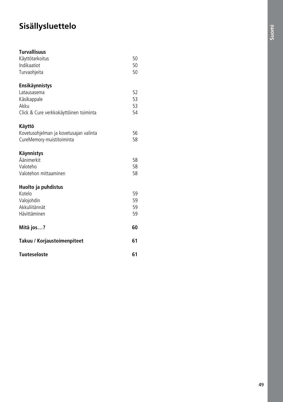 Suomi, Sisällysluettelo | Ivoclar Vivadent Bluephase 20i User Manual | Page 45 / 118