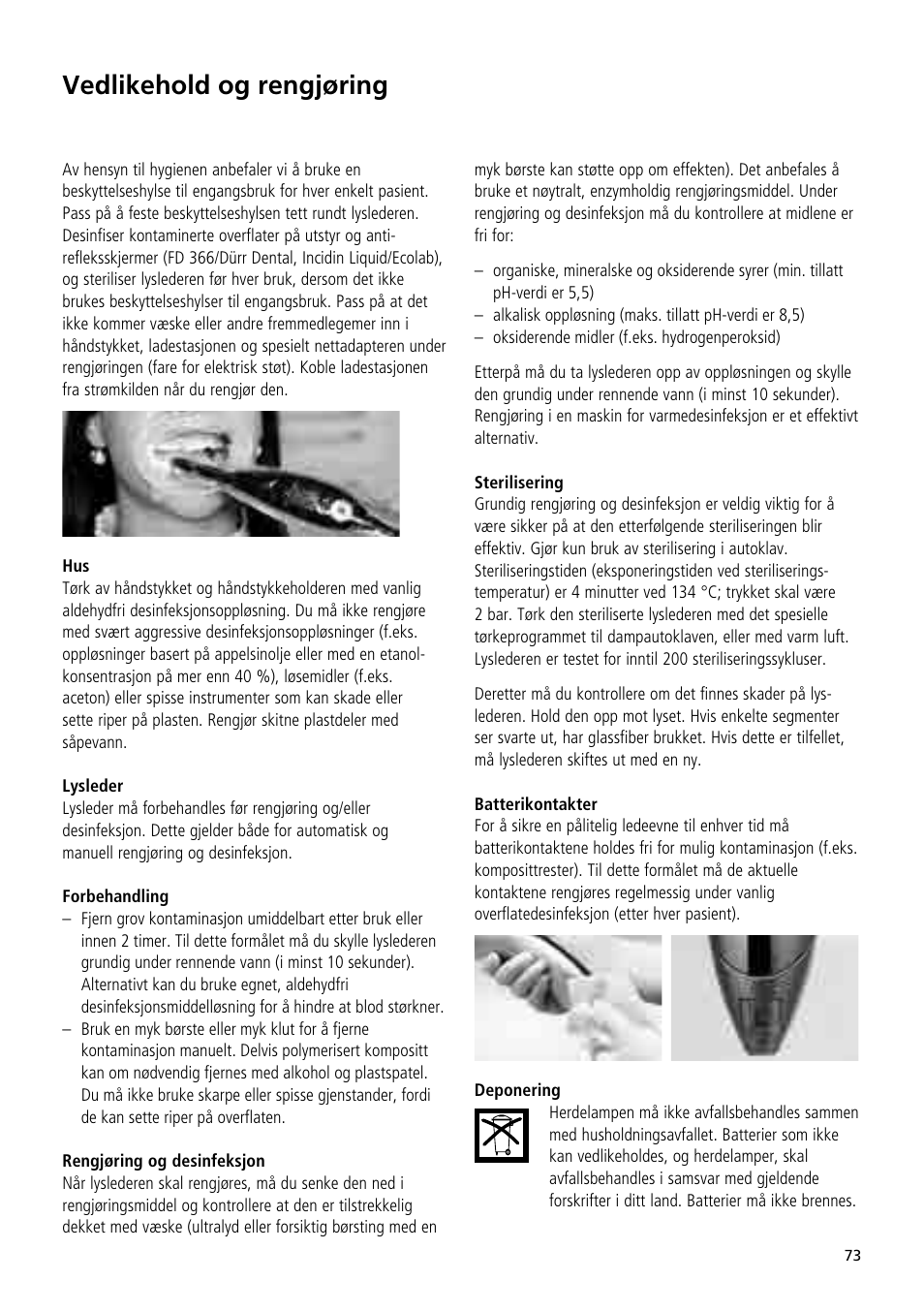 Vedlikehold og rengjøring | Ivoclar Vivadent Bluephase 20i User Manual | Page 69 / 118