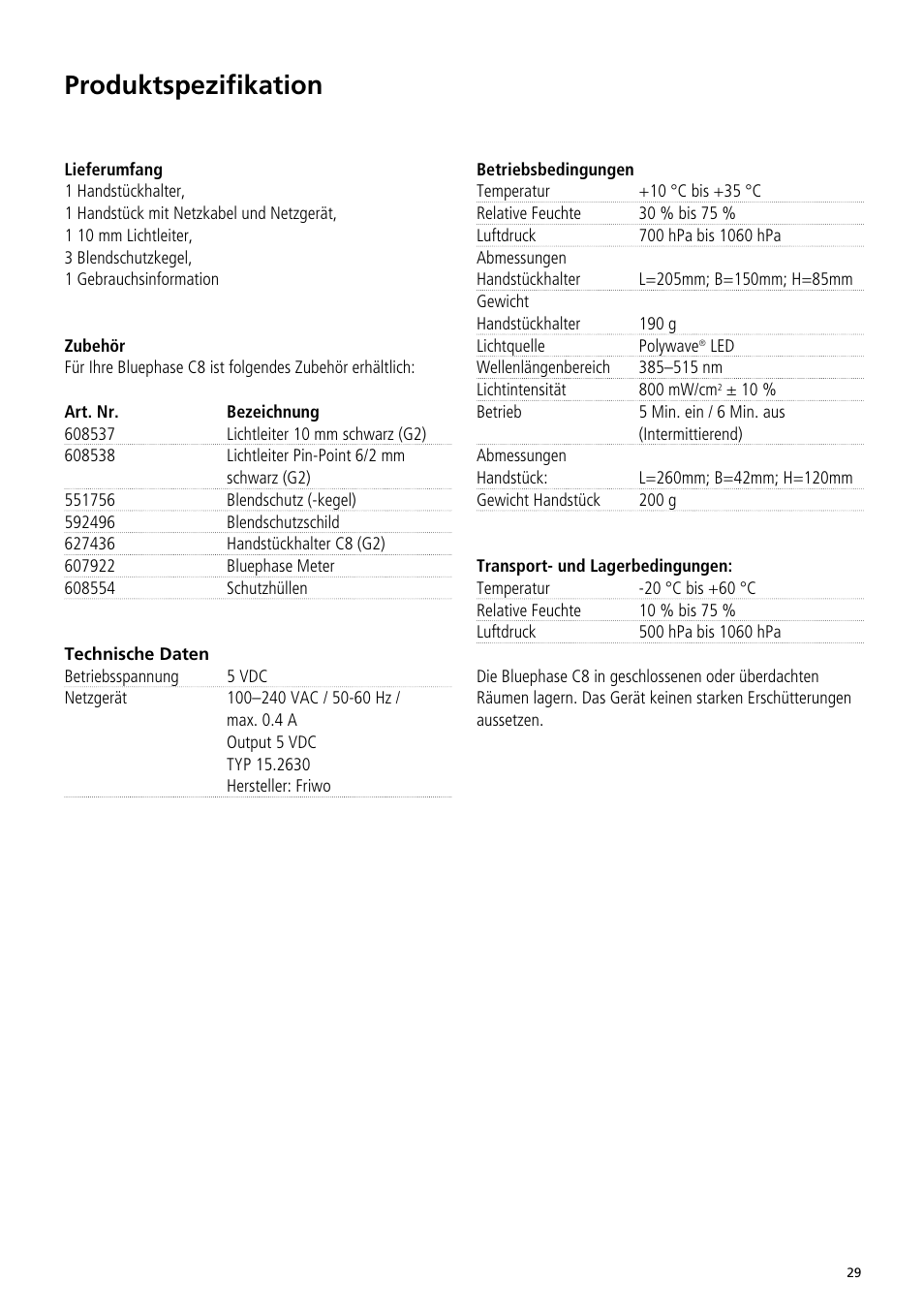 Produktspezifikation | Ivoclar Vivadent Bluephase C8 User Manual | Page 25 / 78