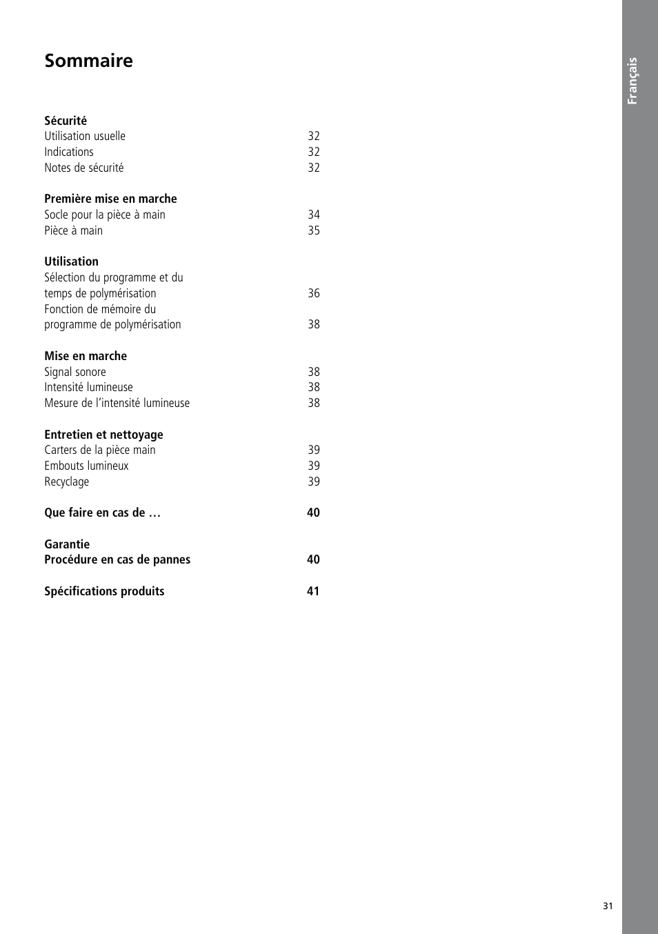 Français, Sommaire | Ivoclar Vivadent Bluephase C8 User Manual | Page 27 / 78