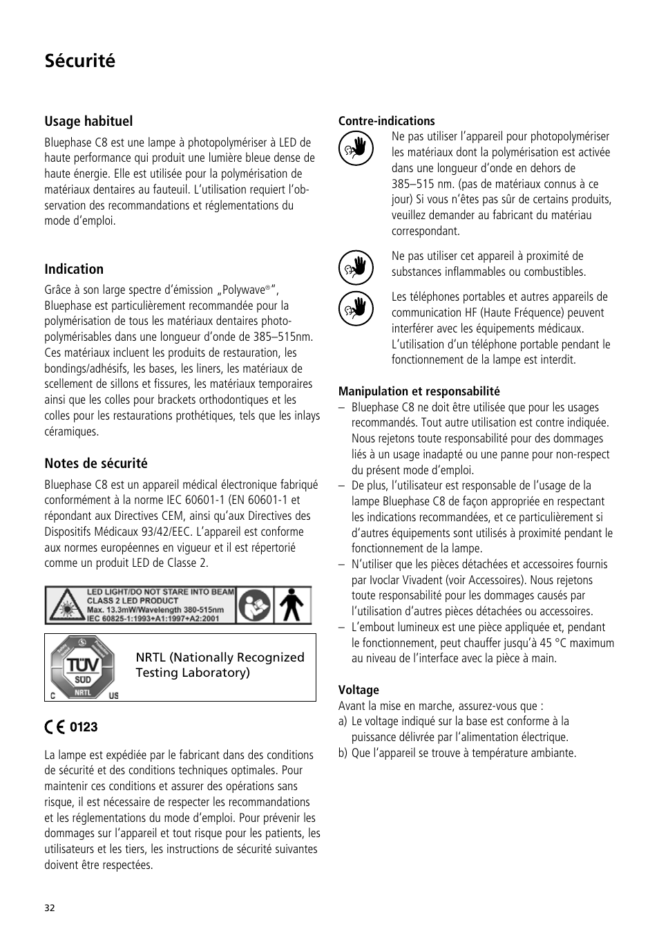 Sécurité | Ivoclar Vivadent Bluephase C8 User Manual | Page 28 / 78