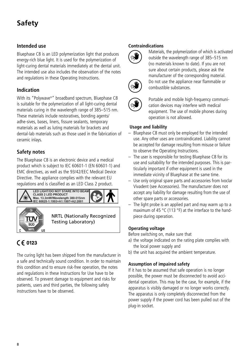 Safety | Ivoclar Vivadent Bluephase C8 User Manual | Page 4 / 78