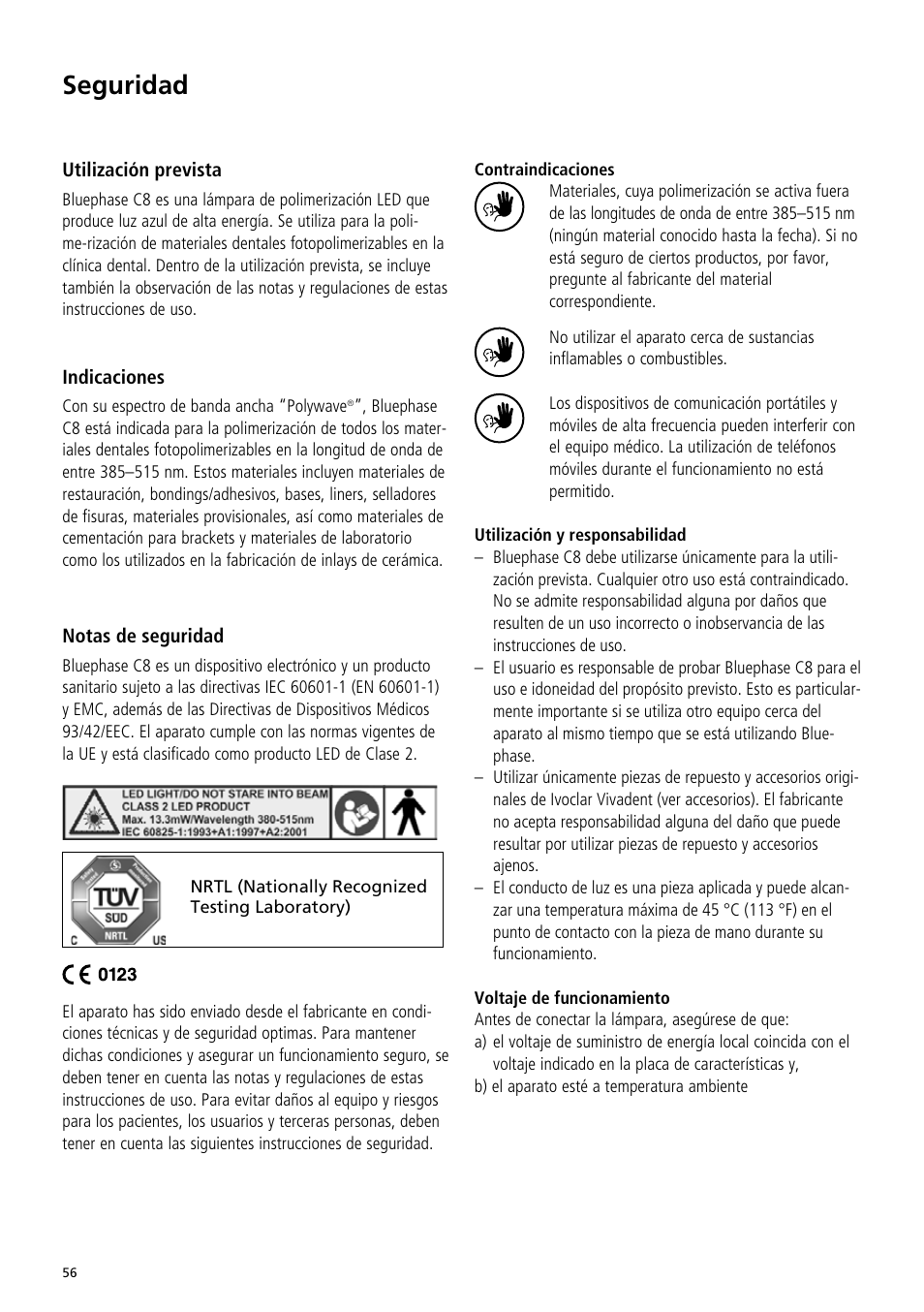 Seguridad | Ivoclar Vivadent Bluephase C8 User Manual | Page 52 / 78