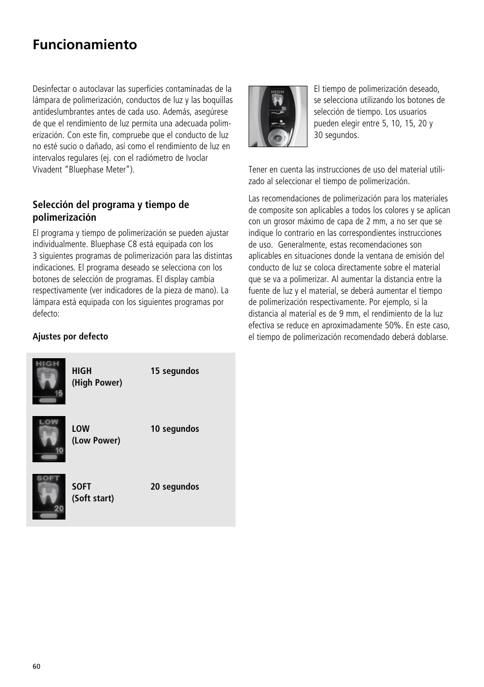 Funcionamiento | Ivoclar Vivadent Bluephase C8 User Manual | Page 56 / 78