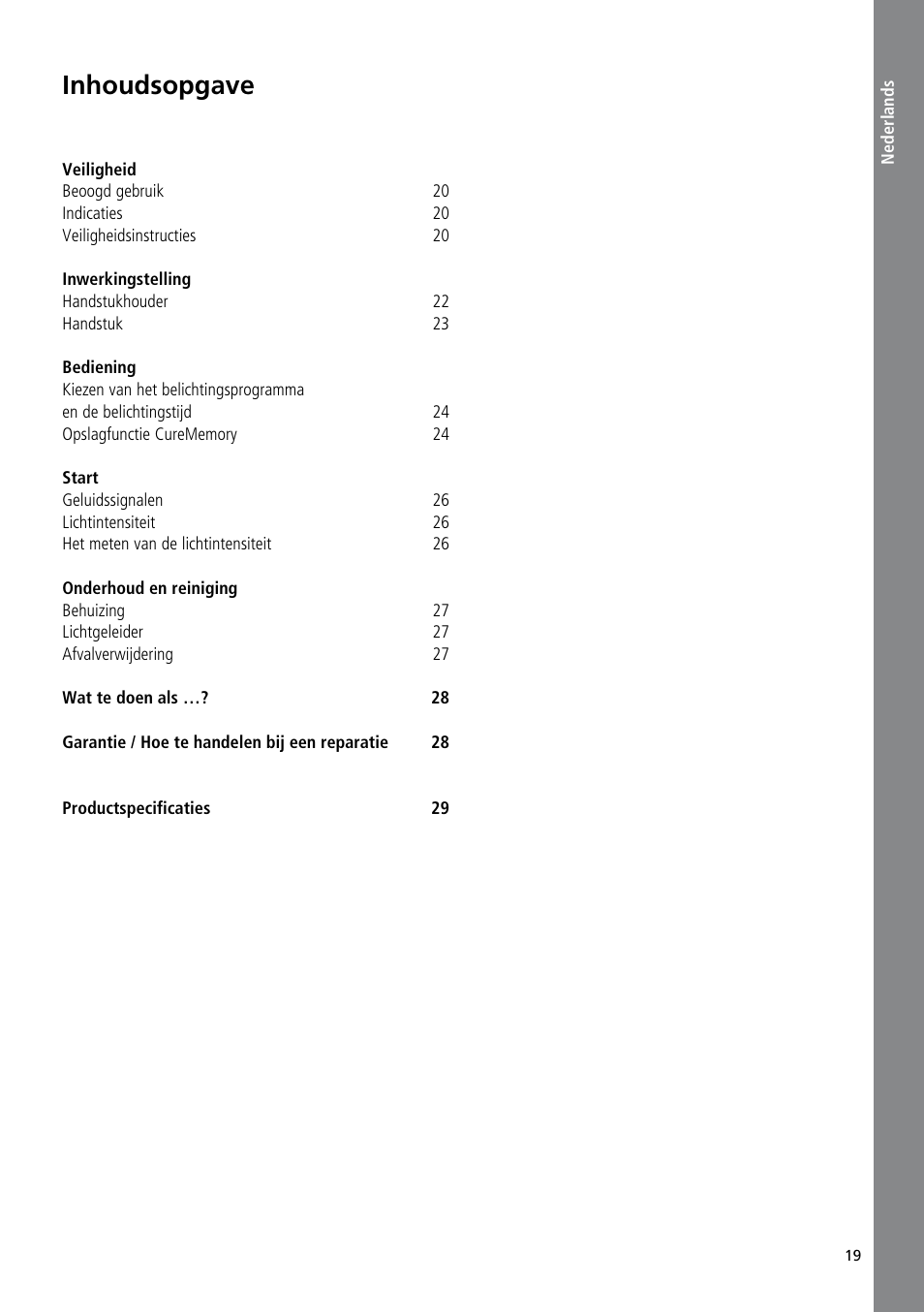 Nederlands, Inhoudsopgave | Ivoclar Vivadent Bluephase C8 User Manual | Page 15 / 54