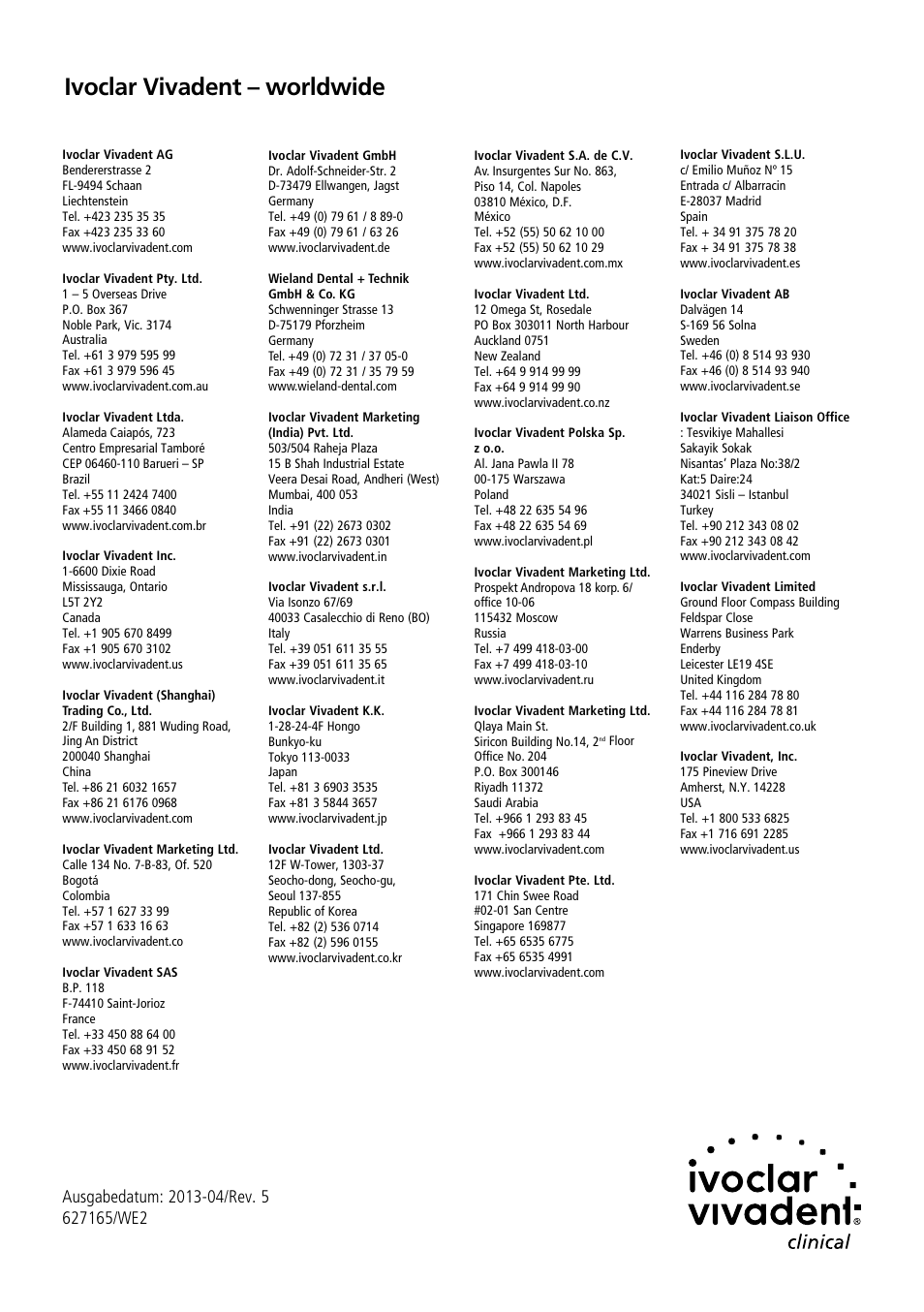 Ivoclar vivadent – worldwide | Ivoclar Vivadent Bluephase C8 User Manual | Page 54 / 54