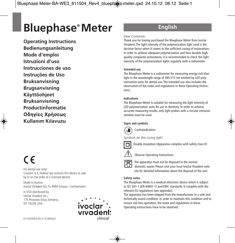 Ivoclar Vivadent Bluephase Meter User Manual | 40 pages