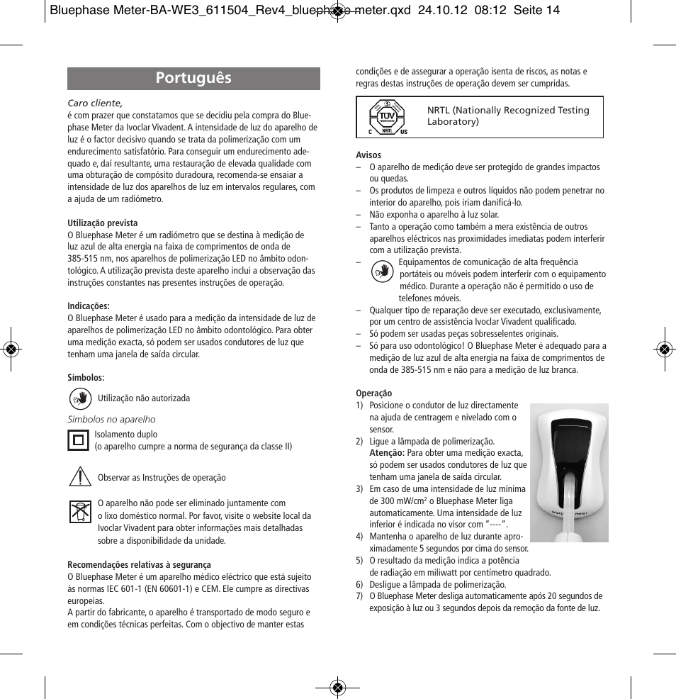 Português | Ivoclar Vivadent Bluephase Meter User Manual | Page 14 / 40