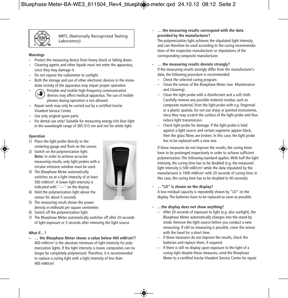 Ivoclar Vivadent Bluephase Meter User Manual | Page 2 / 40