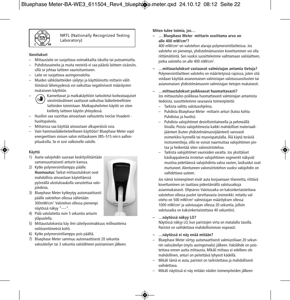 Ivoclar Vivadent Bluephase Meter User Manual | Page 22 / 40