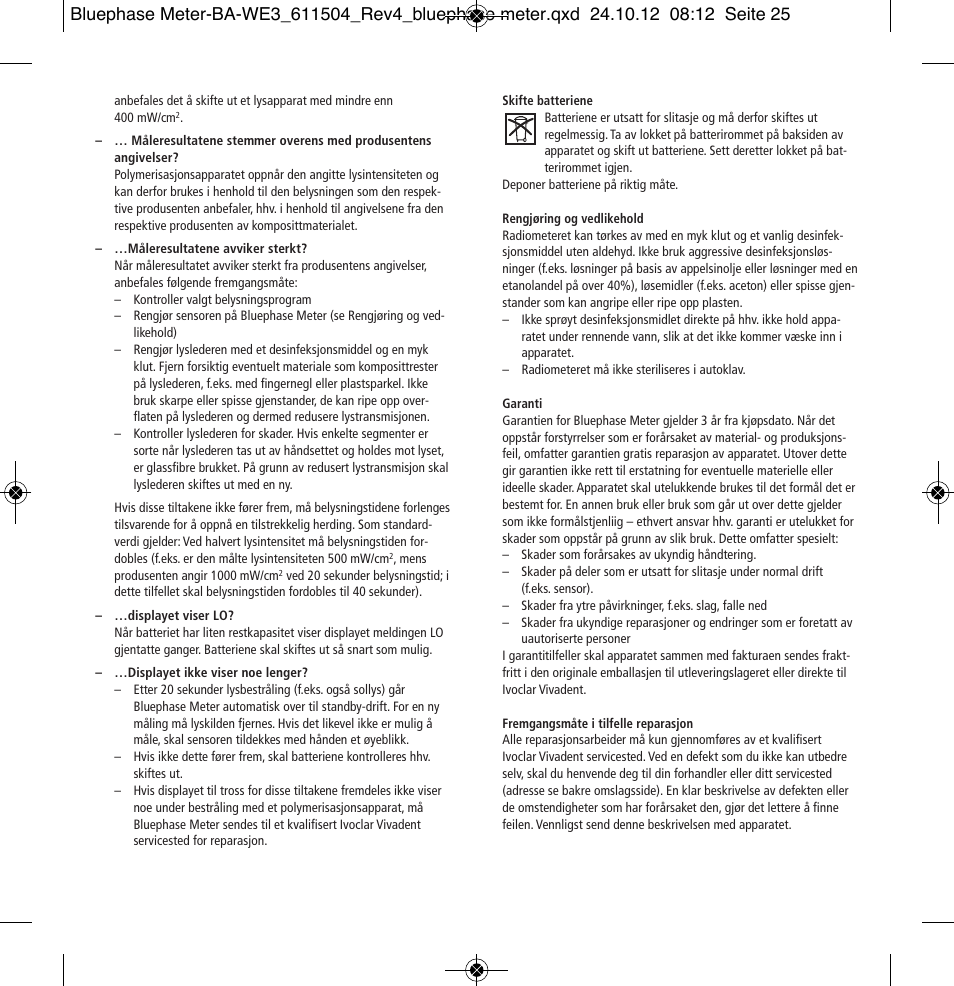 Ivoclar Vivadent Bluephase Meter User Manual | Page 25 / 40
