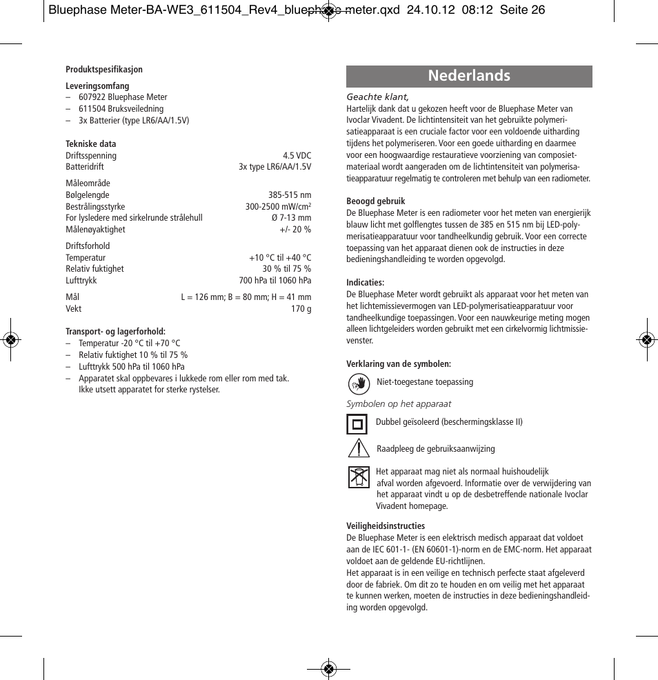 Nederlands | Ivoclar Vivadent Bluephase Meter User Manual | Page 26 / 40