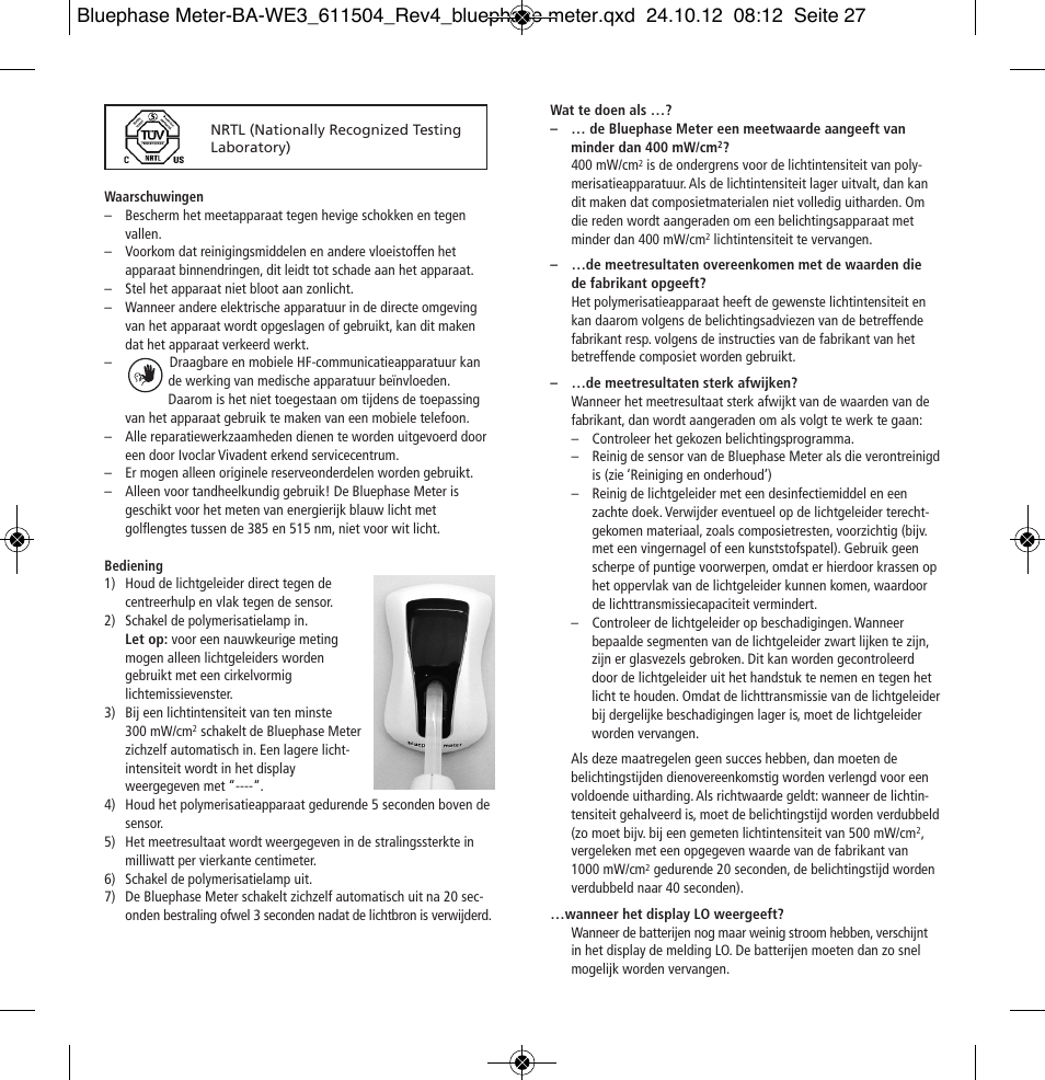 Ivoclar Vivadent Bluephase Meter User Manual | Page 27 / 40