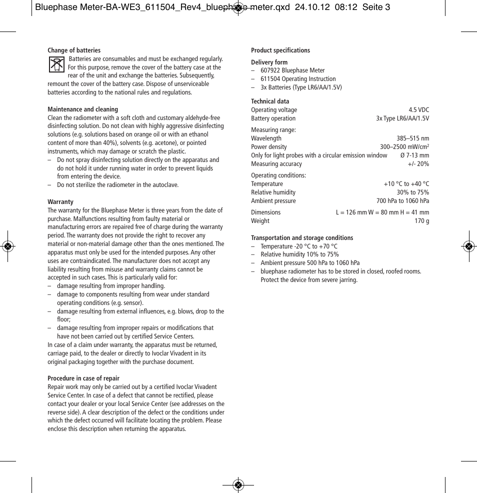 Ivoclar Vivadent Bluephase Meter User Manual | Page 3 / 40