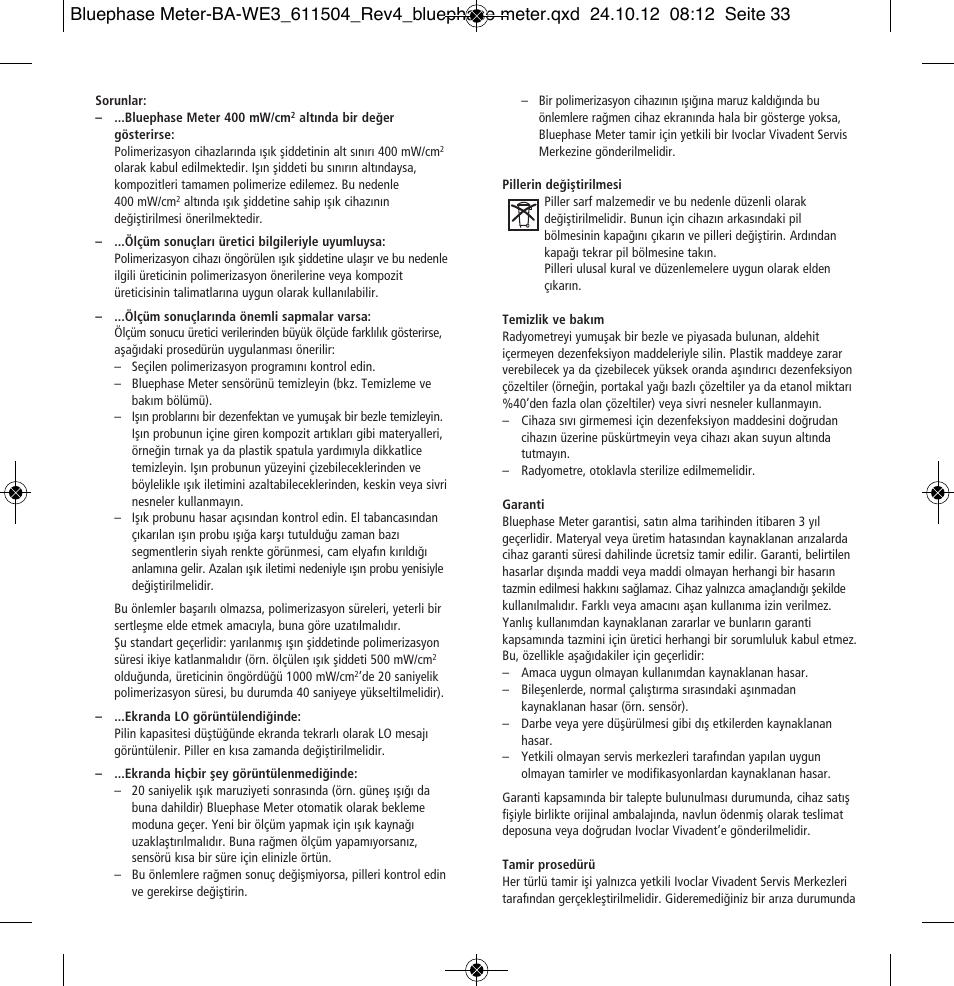 Ivoclar Vivadent Bluephase Meter User Manual | Page 33 / 40