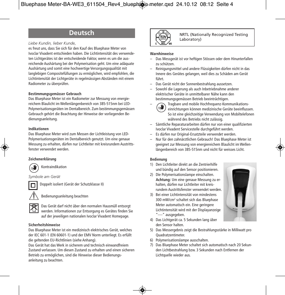 Deutsch | Ivoclar Vivadent Bluephase Meter User Manual | Page 4 / 40