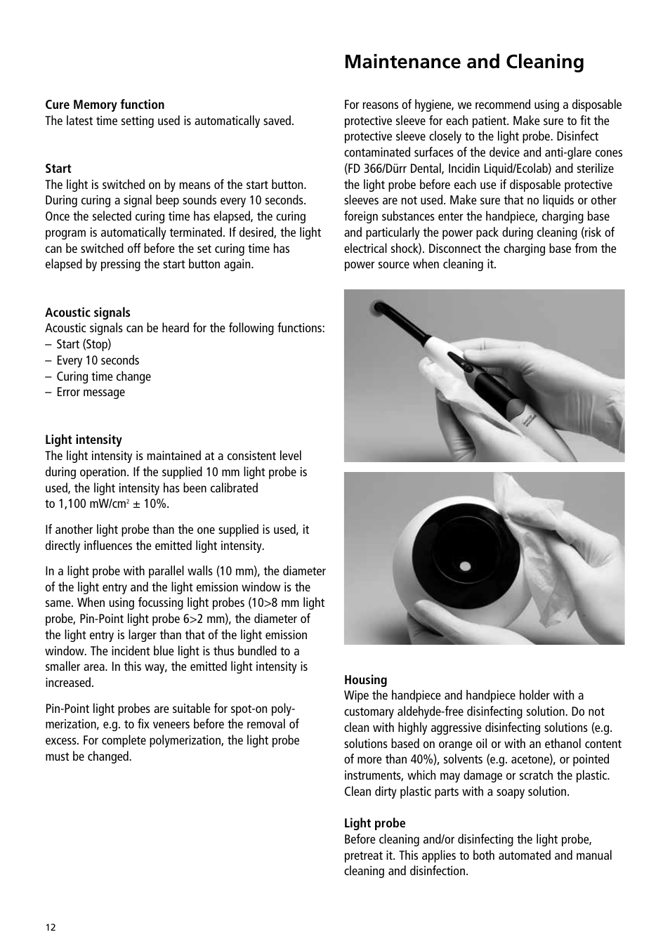 Maintenance and cleaning | Ivoclar Vivadent Bluephase Style User Manual | Page 12 / 88