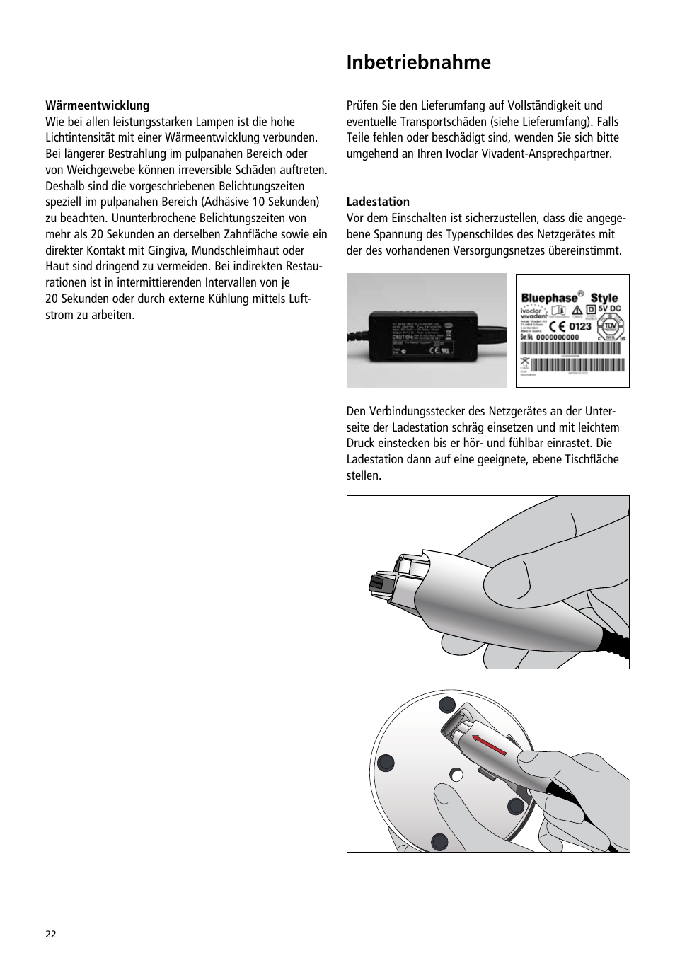 Inbetriebnahme | Ivoclar Vivadent Bluephase Style User Manual | Page 22 / 88