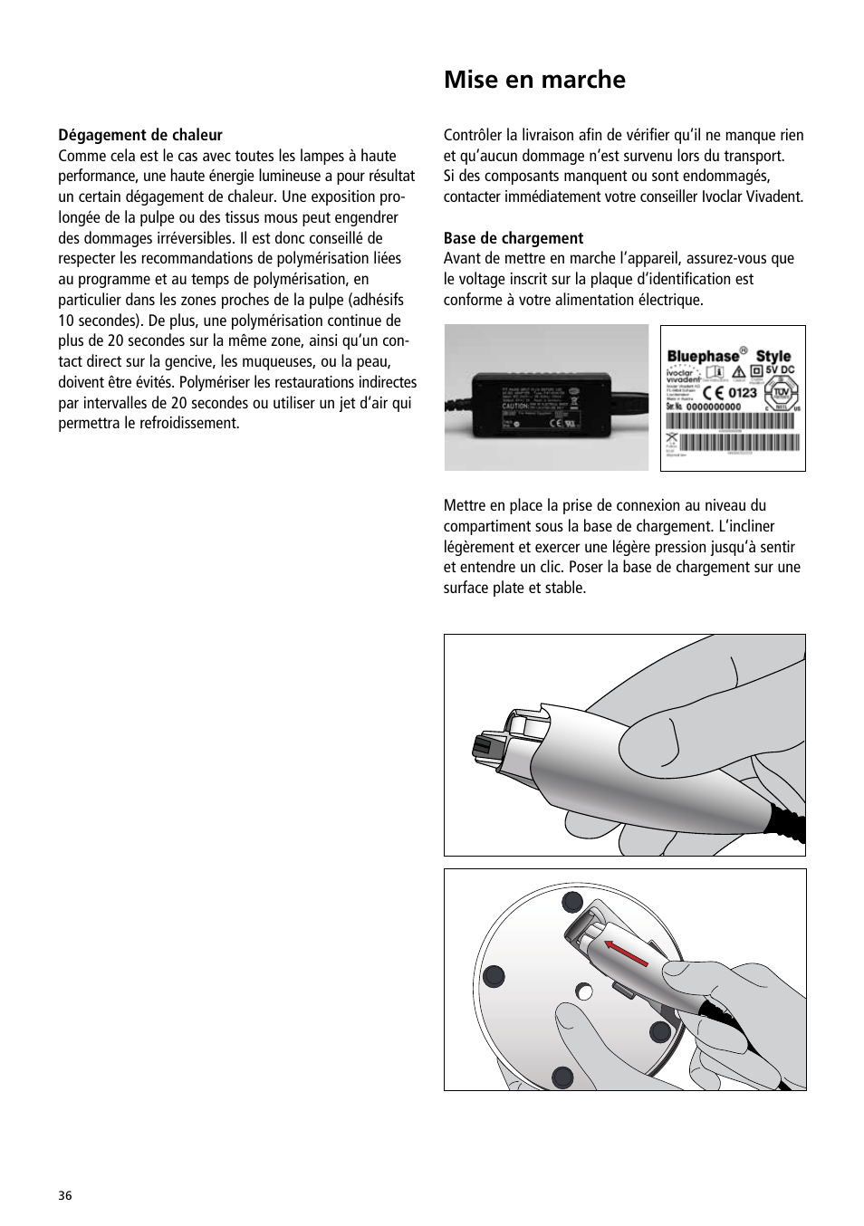 Mise en marche | Ivoclar Vivadent Bluephase Style User Manual | Page 36 / 88