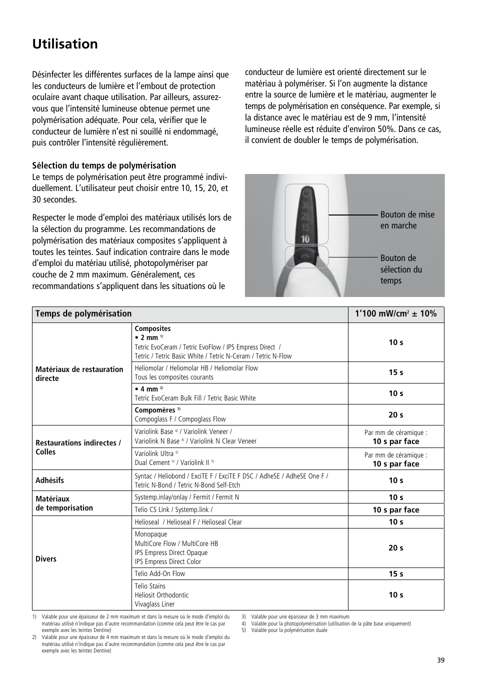 Utilisation | Ivoclar Vivadent Bluephase Style User Manual | Page 39 / 88