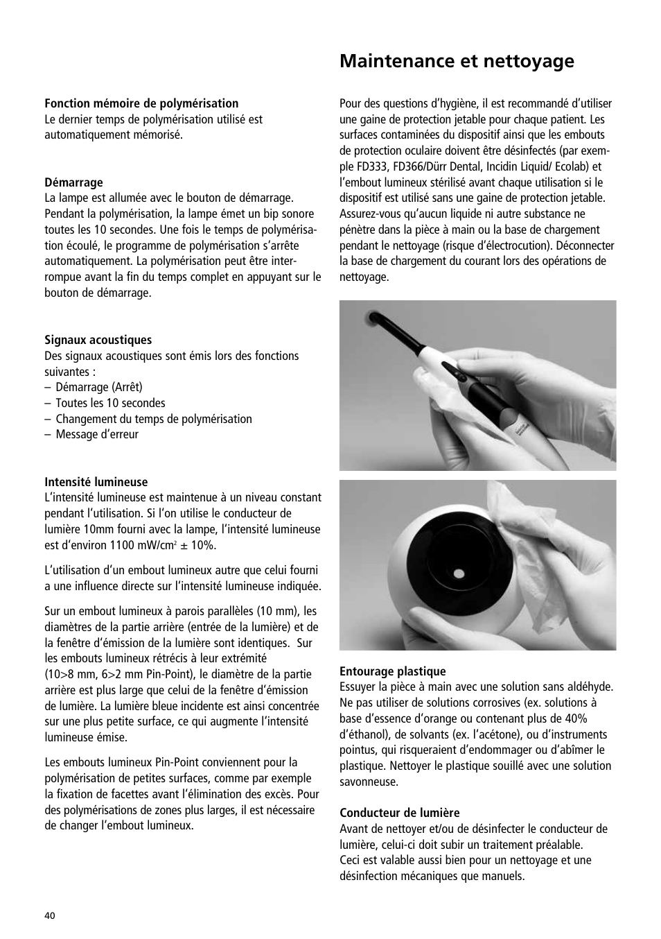 Maintenance et nettoyage | Ivoclar Vivadent Bluephase Style User Manual | Page 40 / 88