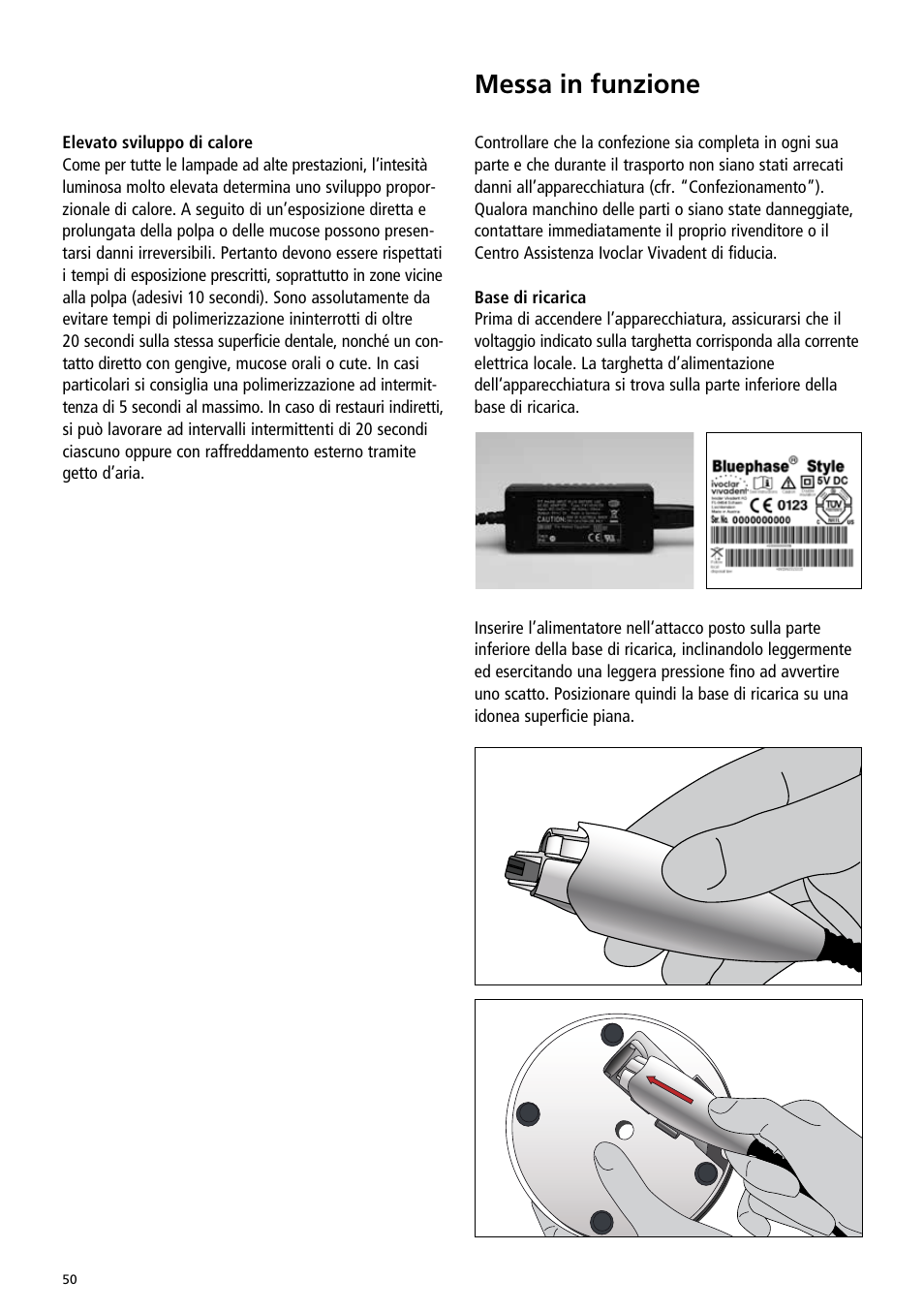 Messa in funzione | Ivoclar Vivadent Bluephase Style User Manual | Page 50 / 88