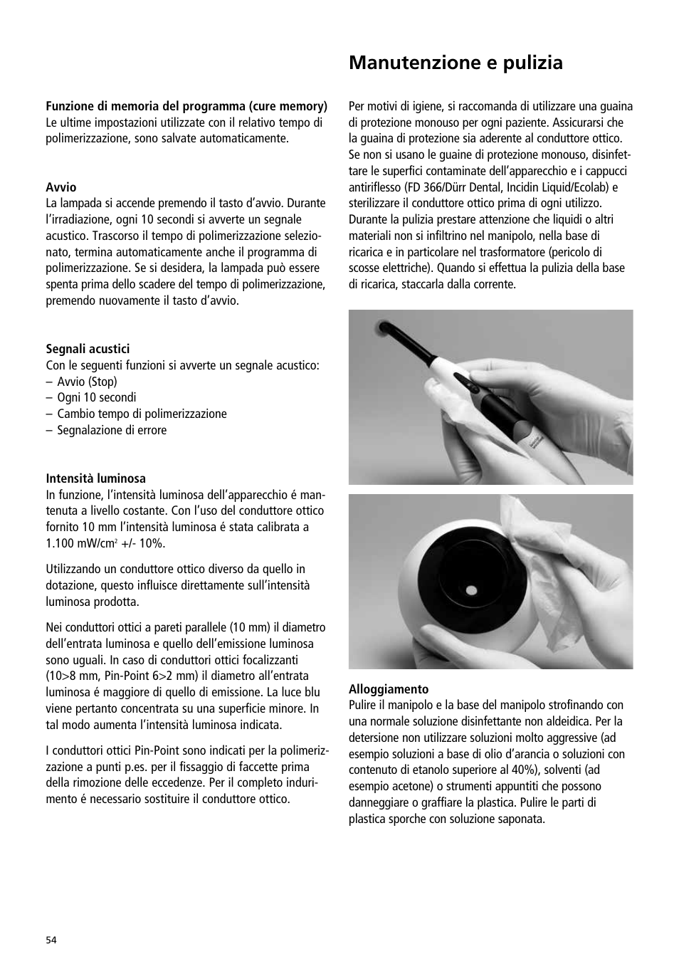 Manutenzione e pulizia | Ivoclar Vivadent Bluephase Style User Manual | Page 54 / 88