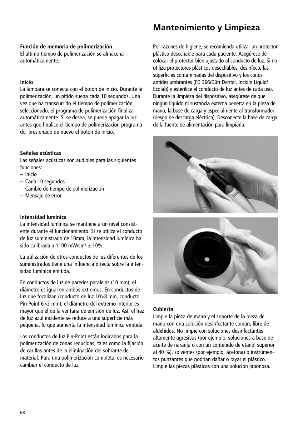 Mantenimiento y limpieza | Ivoclar Vivadent Bluephase Style User Manual | Page 68 / 88