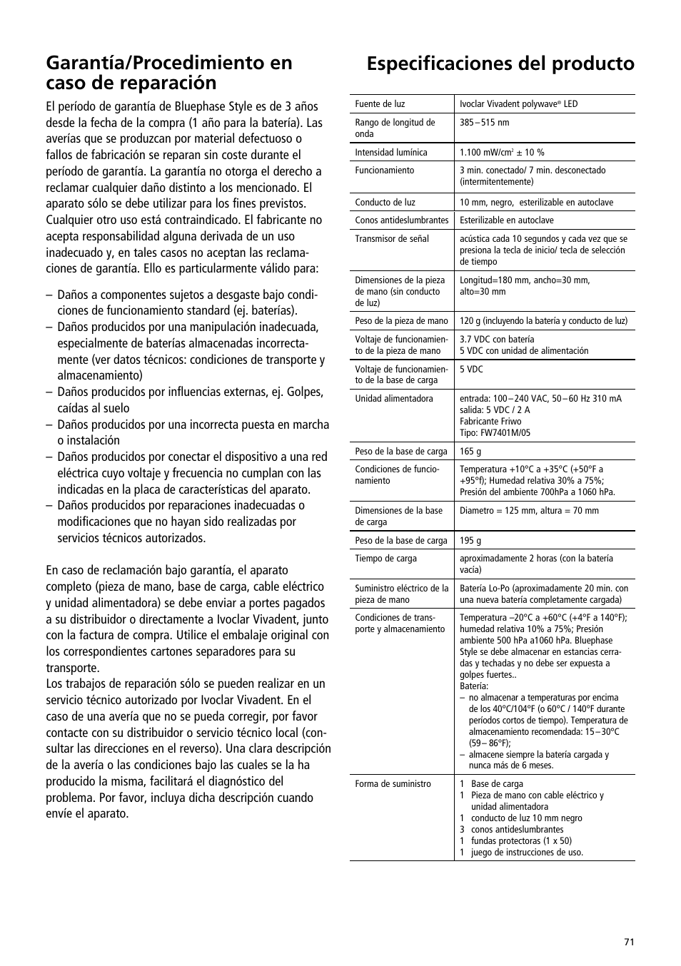 Ivoclar Vivadent Bluephase Style User Manual | Page 71 / 88